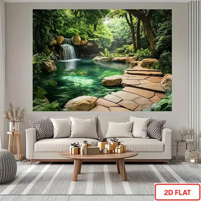2D Nature Waterfall Backdrop Lush Forest Studio Photography Background