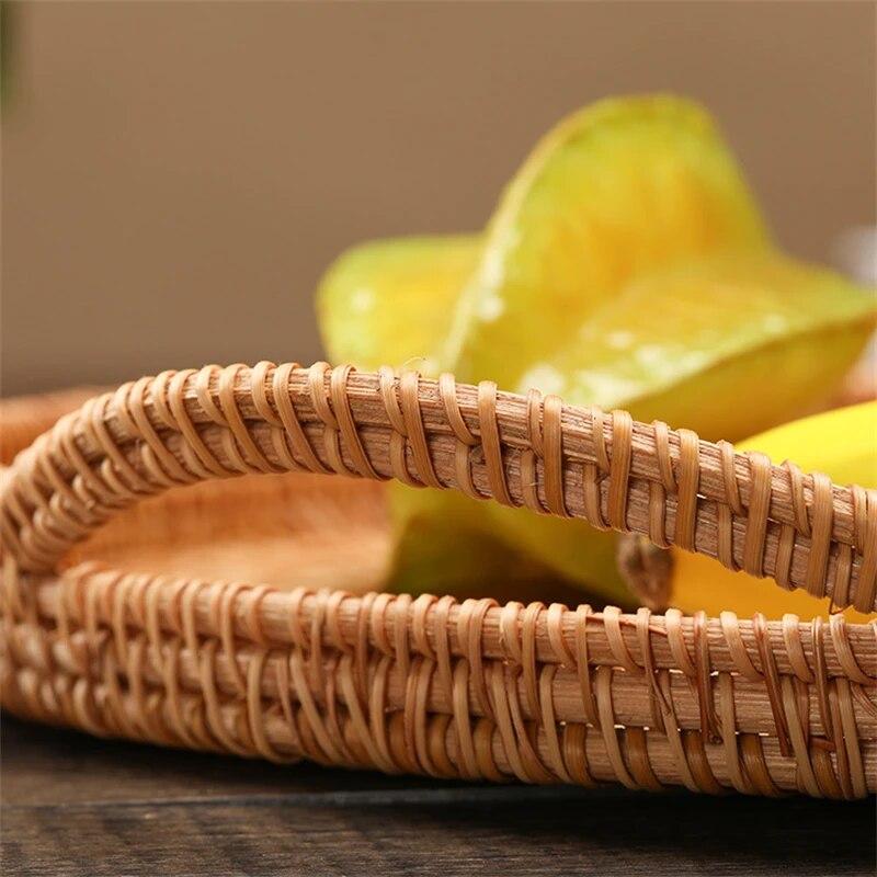 D5 Ротанг Ручная работа Настоящий ротанг Фруктовая корзина Корзина для закусок и хлеба Поднос Гостиная Закуски Мелочи Круглая корзина для хранения Фруктовый поднос