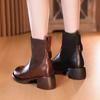 Fashion Retro Female Short Shoes Round Toe Women's Ankle Boots Brown Booties Elegant with Medium Heels Chic High Quality Designer Luxury