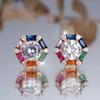 Cute Rainbow Zircon Stud Earrings for Women Luxury Gold Silver Color Wedding Jewelry Gift