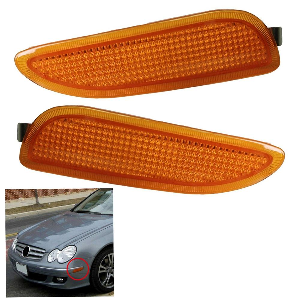 2x Amber Front Bumper Side Marker Light Turn Signal For 03-09 Mercedes-Benz CLK