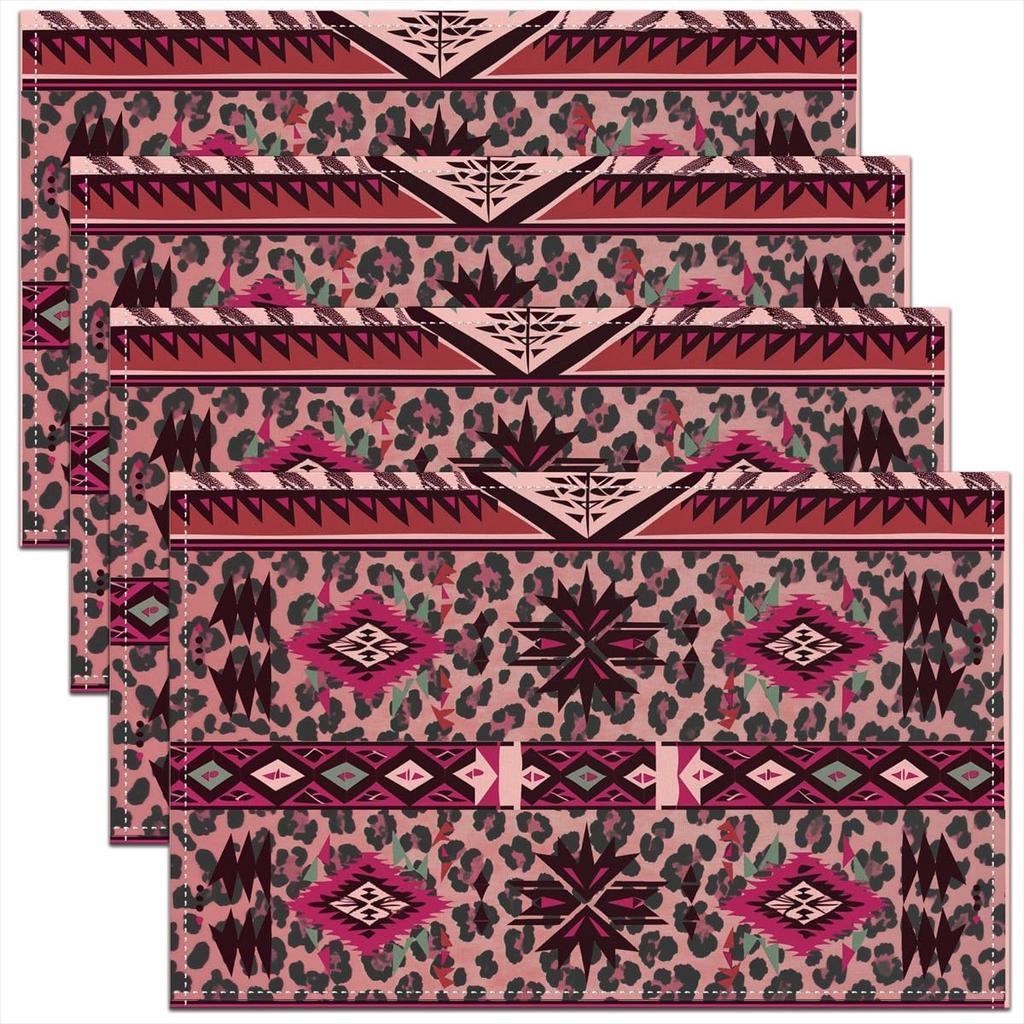 Western Decor Placemats Set of 4 Boho Exotic Leopard Print Table Mats Placemat 12"x18" Kids Kitchen Bohemian Wild West Cowboy Placemats