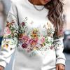 Women Fall Winter Sweartshirt Dress Flower Print Round Neck Long Sleeve Loose Pullover Thick Warm Mid Length Elastic Cuff Lady Spring Mini Dress