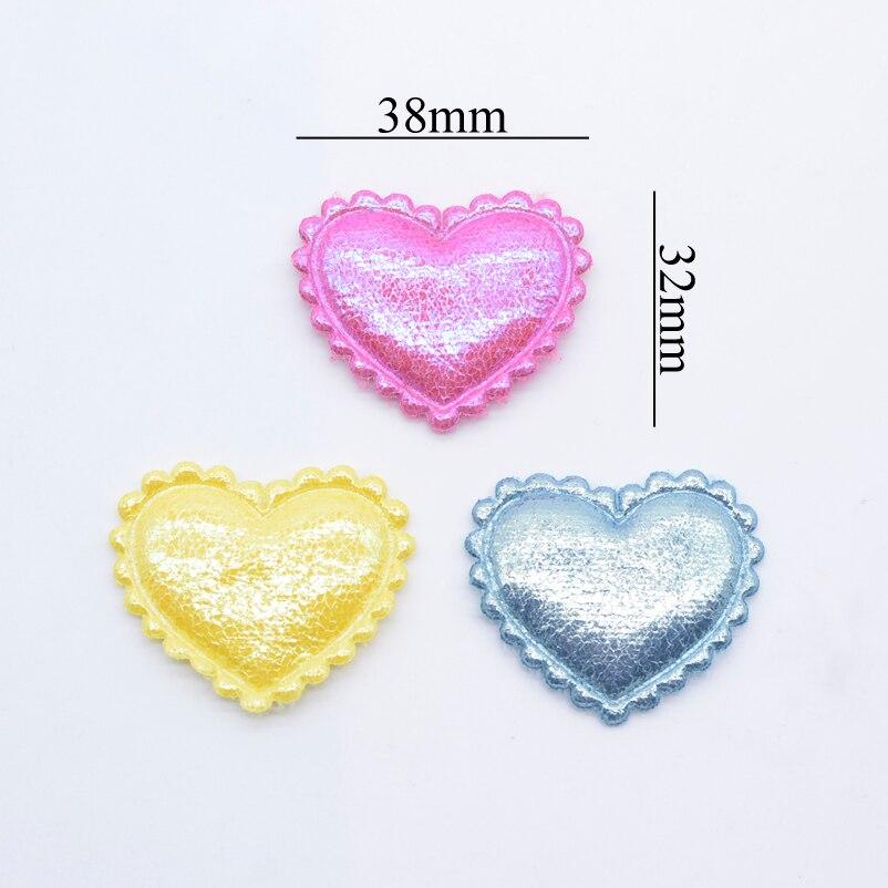 40Pcs 38*32mm Glitter Heart Applique Padded Patches for Clothes Hat Crafts Sewing Supplies DIY Headwear Hair Clips Bow Decor