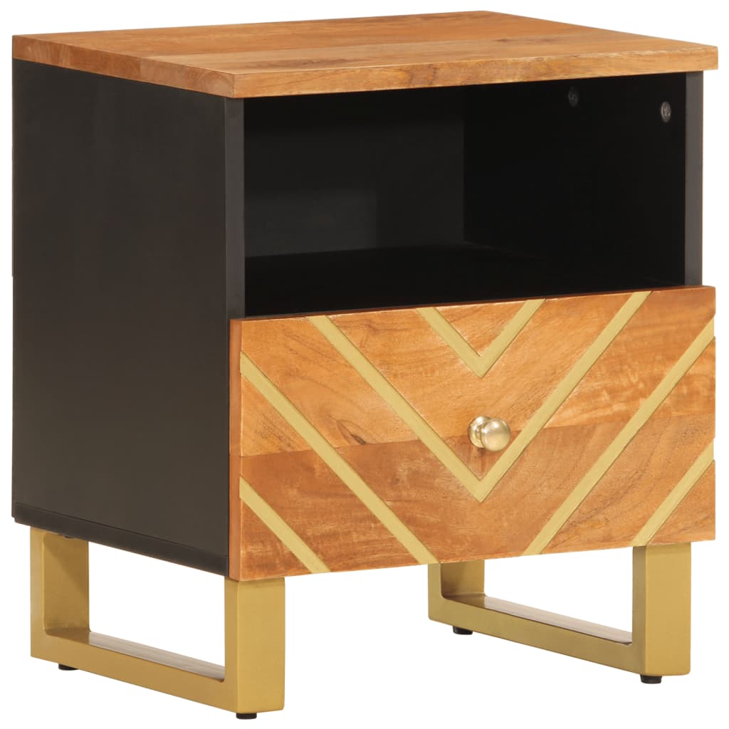 Nightstand in Brown and Black Solid Mango Wood