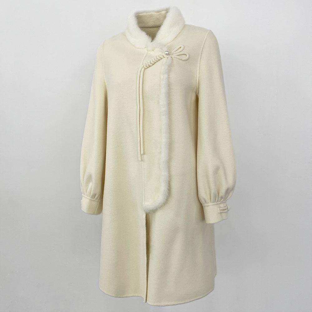 OFTBUY Autumn Winter Jacket Natural Real Mink Fur Collar Long Thick Warm Wool Blends Coat Women Outerwear Streetwear Chinese