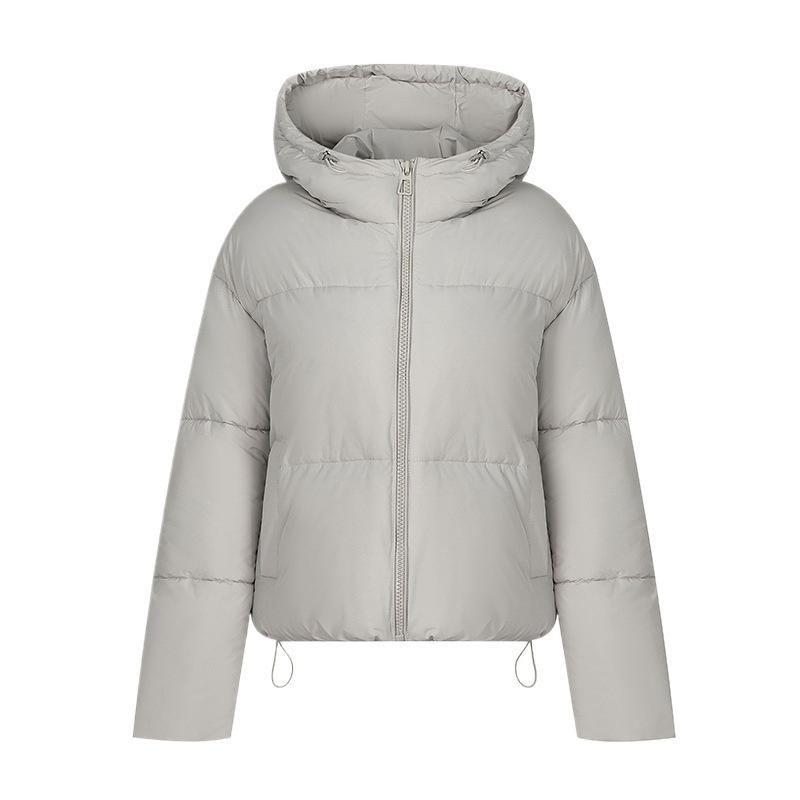 Women Short Medium Length Down Jacket Winter Warm Stand Collar Solid Color Casual Outerwear Coat