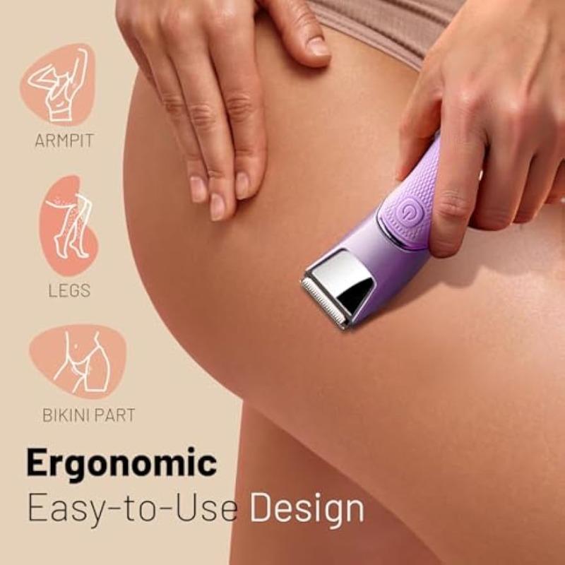 Rechargeable Bikini Trimmer for Women:Body Groomer with Mirror & LED Light for Shower Travel Waterproof Pubic Hair Razor, Ceramic Blades