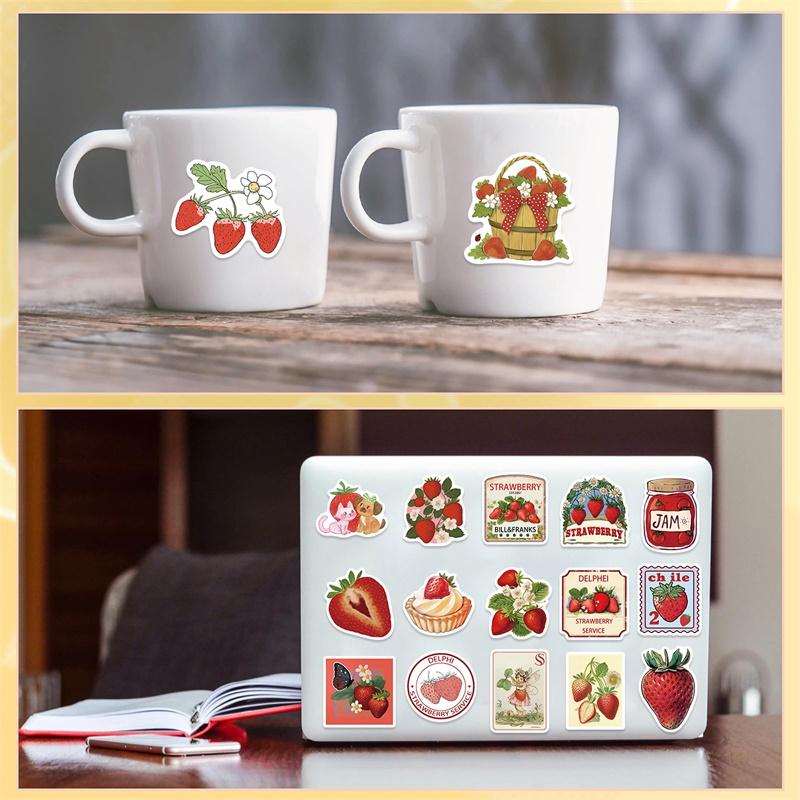 10/30/50PCS Cute INS Strawberry PVC Sticky Sticker Aesthetic DIY Decoration Scrapbooking Hand Accounting Supplies for Kids