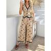 Printed V-neck Vest Wide Pants Set Print V-neck Vest Wide Leg Pants Set
