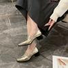 Elegant Chunky Women Shoes Pointed Toe Mid Heels Leather Fashion Sandals Pumps 2025 Trend Spring Dress Party Mujer Zapatillas