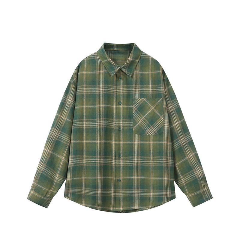 Японская Ретро Клетчатая Рубашка Мужская Весенне-Осенняя Модная Тенденция Универсальная Рубашка с Длинным Рукавом Куртка Мужская