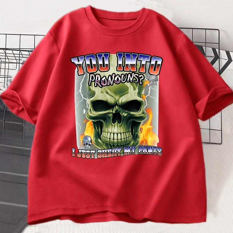 You Into Pronouns Funny Skeleton Tshirt Unisex WOMEN Harajuku Cotton Short Sleeve Round Neck Tees Unisex Short Sleeve Clothes