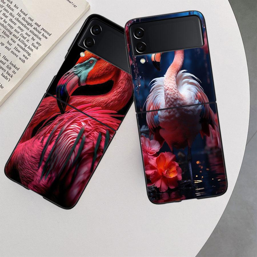 Flamingo Portrait Phone Case For Samsung Z Flip 7 6 5G Galaxy Z Flip 5 4 3 Black Hard Cell Cover Luxury PC Shell Coque
