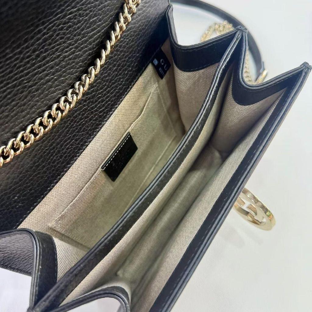 [Pre-Owned] Double G Chain Shoulder Strap Pebbled Leather Messenger Bag Accordion Crossbody Bag - Excellent #18R4TAY