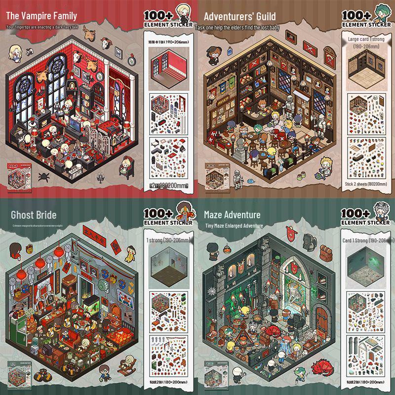 Книга наклеек на тему 3D-приключений: Миниатюрные наклейки для сцен и ландшафтного дизайна