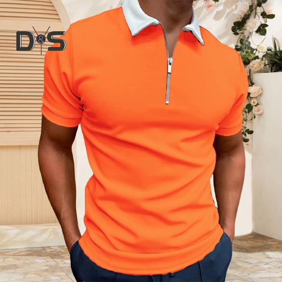 Мужская футболка с воротником-молнией, однотонная, с коротким рукавом и лацканами, повседневная, облегающая, летняя, для улицы, отпуска, работы, спорта