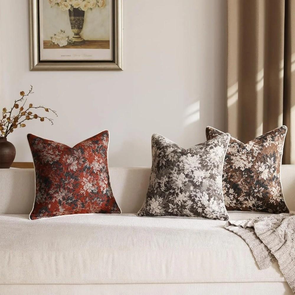 Yarn-Dyed Floral Throw Pillowcase Chenille Fabric Accent Couch Pillow  Sofa Cushion Cover
