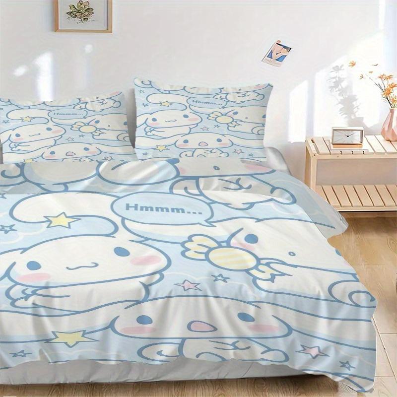 3pcs Blue Cute Cinnamoroll Bedding Set - 1 Soft Quilt Cover + 2 Pillowcases, Machine Washable - Suitable for All Seasons, Perfect Gift for F