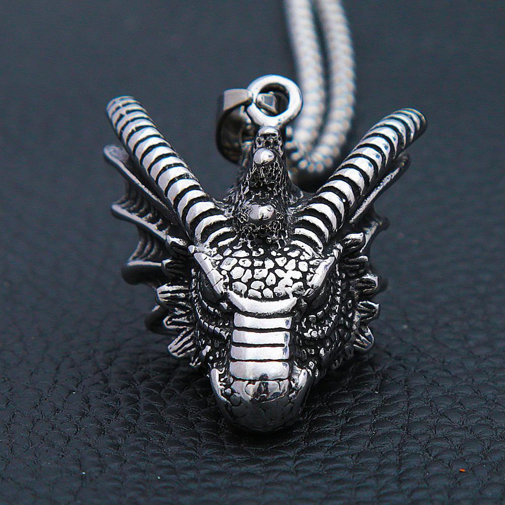 Vintage Vikings Dragon Pendant Necklace Mens 316L Stainless Steel Animal Head Biker Necklaces Punk Dragon Pendant Jewelry Gifts