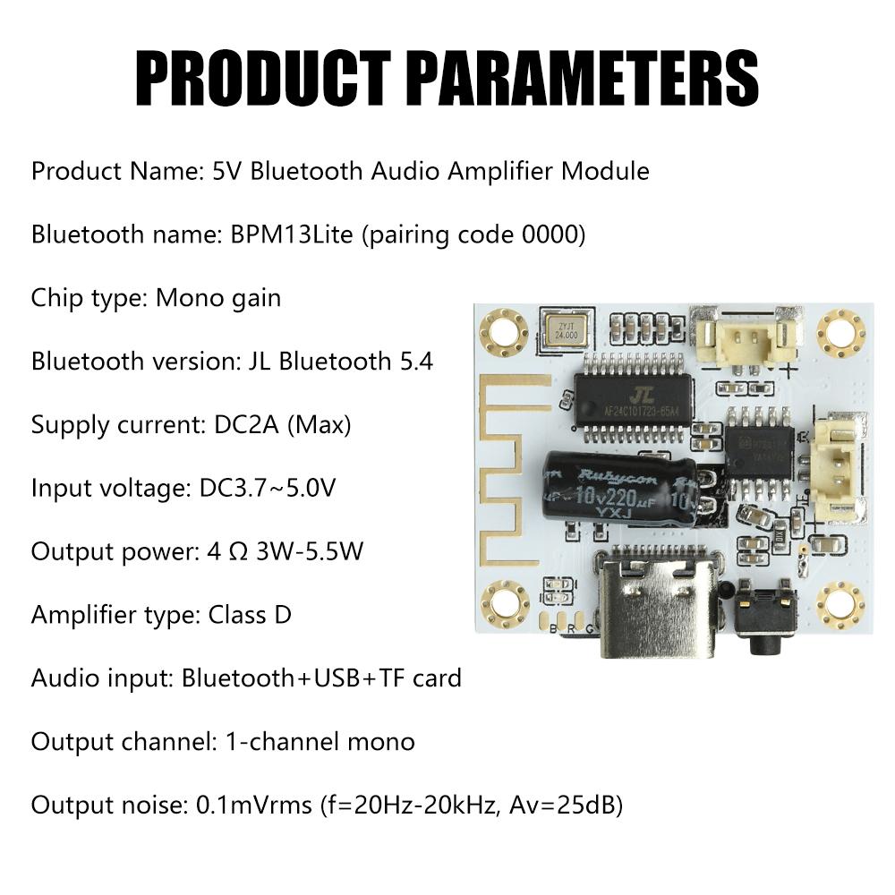 DC 3,7-5 В 5 Вт Моно Bluetooth Усилитель мощности Плата PCBA Функция зарядки аккумулятора 3,7 В Литиевая батарея Bluetooth-модуль