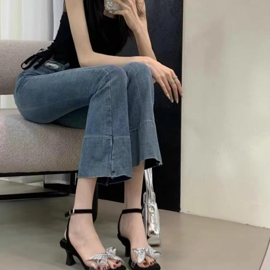 Women's High Heels Comfortable Sandals Instagram Fairy Style Bow Skirt Slim Design Summer Spring Height Increasing Feature Big