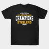 Мужская черная футболка с принтом Steelers AFC North Champs 2025, выполненная методом термотрансферной печати на бумаге без необходимости резки, из хлопка.
