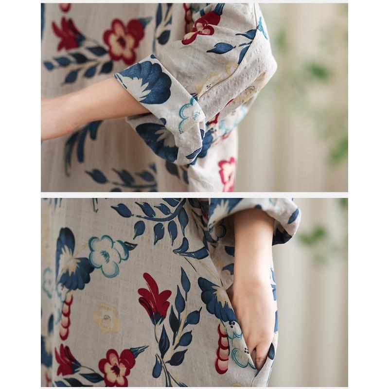 DIMANAF 2025 Женское длинное платье больших размеров на весну Свободное платье с цветочным принтом Базовое повседневное макси-платье для праздника Винтаж