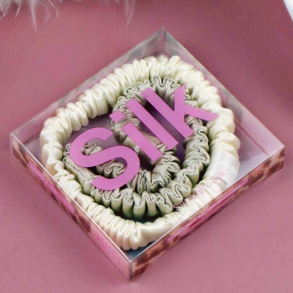 2PCS 100% Silk Hair Scrunchies For Women Girls High Quality Hair Ties HairBands Silk Suitable for Valentine's Day 22Momme Silk Hair Accessoires