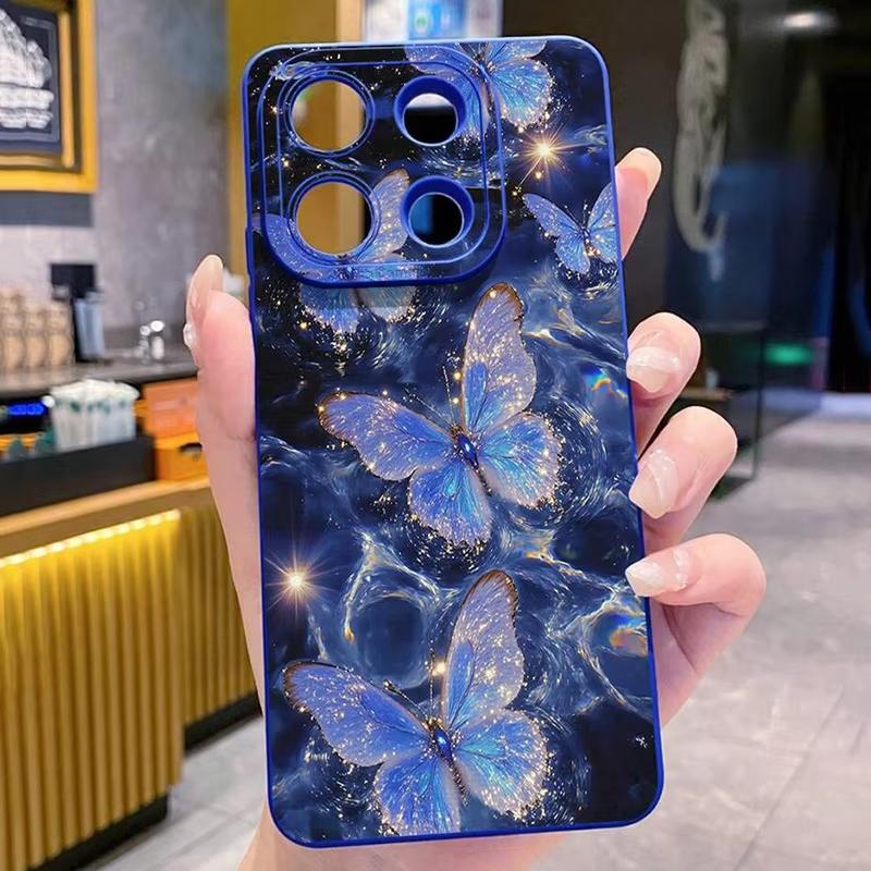 Shiny Blue Butterfly Printed Silicone Phone Case For iPhone 17 16 15 11 13 12 14 Pro Max 16e 17e Air 14 15 Plus XR X Soft Cover