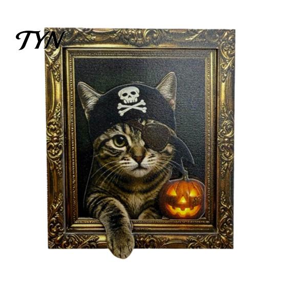 Strong Magnetic Ornaments Halloween Cat Frame Fridge Magnet, Retro Wooden Refrigerator Kitchen Decor Decoration Accessories, Party Favors Office