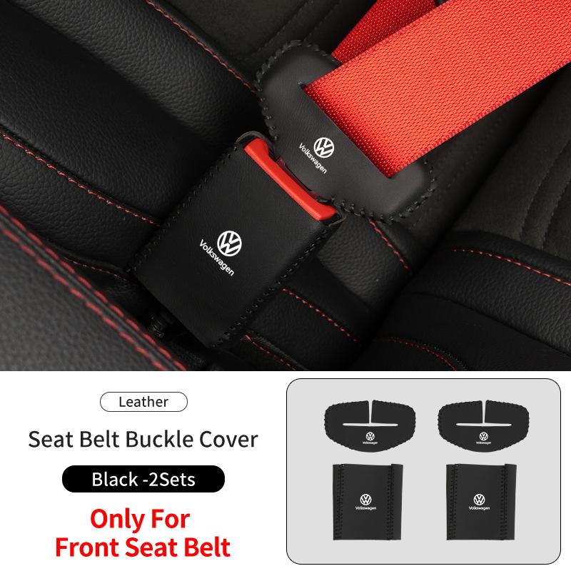 BFPQY1 2Sets Leather Car Logo Seat Belt Buckle Protector Cover Only For Front Seat Belt For VW Scirocco Jetta Beetle Golf Passat Polo