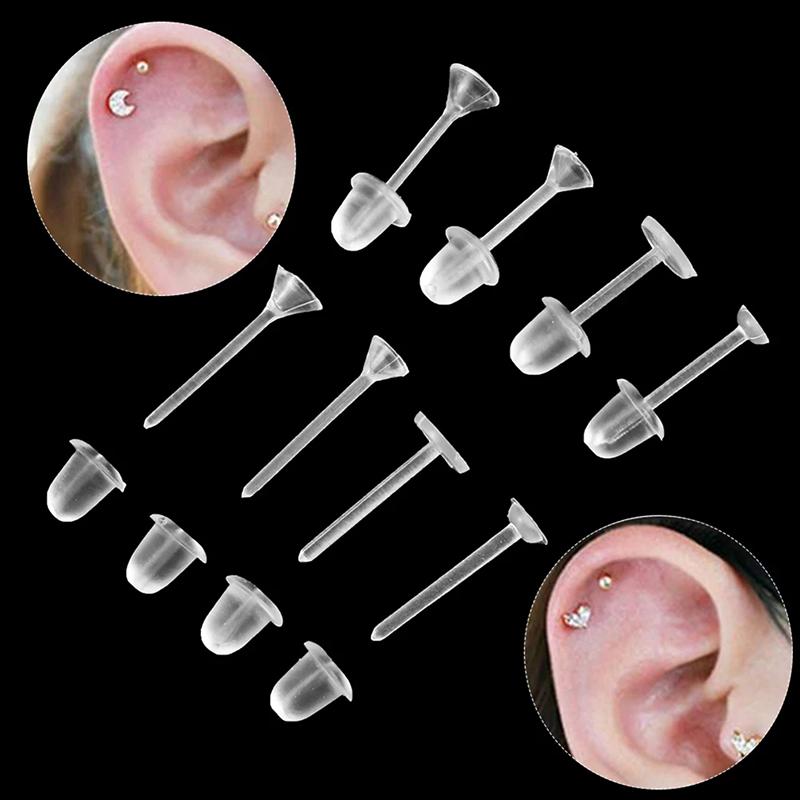 Diy Ear Jewelry Transparent Ear Plug Earring Needle Invisible Plastic Ear Stick Flat Blank Ear Stud Plug