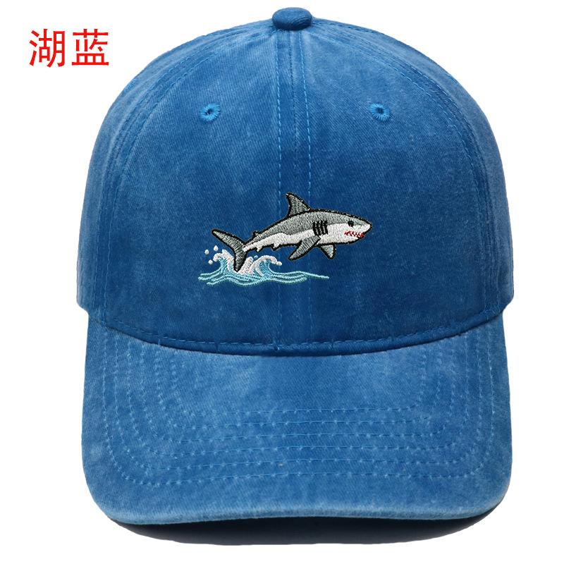 New Wave Shark Embroidery Baseball Cap Washed Retro Men's and Women's Casual Outdoor Shade Cap Tide