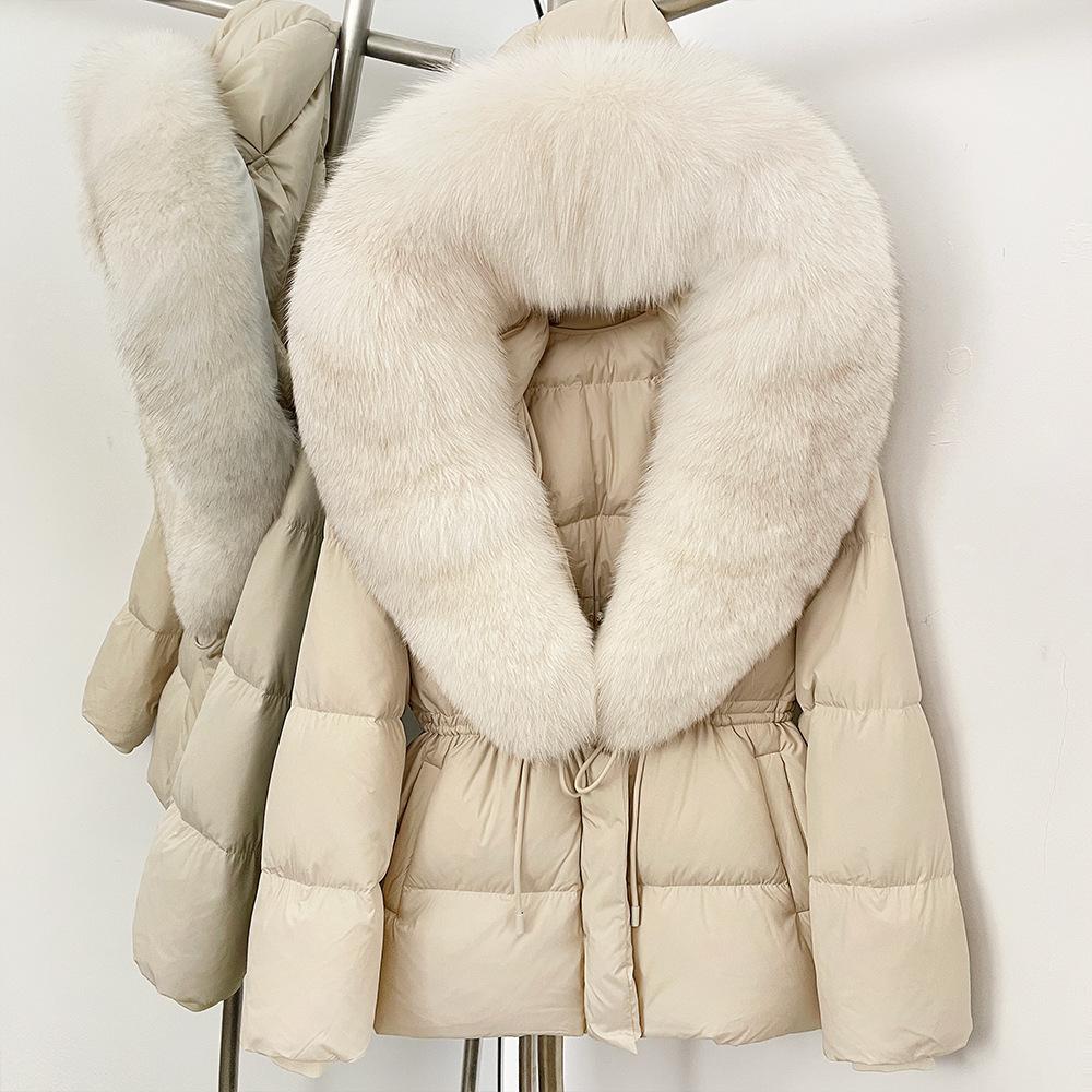 Съемный oversized воротник из лисьего меха женская короткая пуховая куртка женская зимняя новая с капюшоном на талии и тонкая меховая куртка