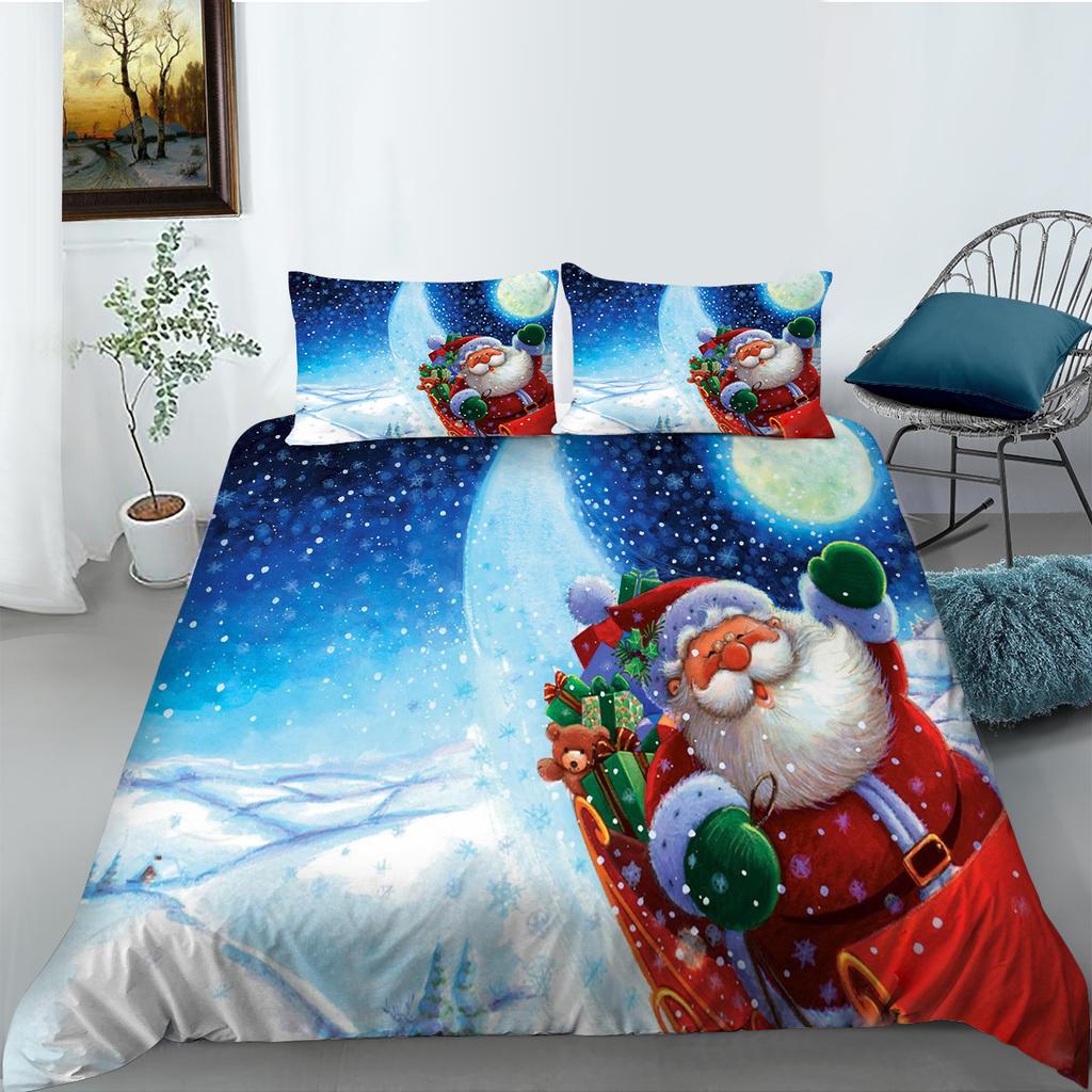 3D Christmas Bedding Holiday Decoration Quilt Cover Pillowcase 2 or 3 Double Bed Single Bed Full Size Soft Washable Zipper Home Decoration
