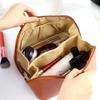 Large Capacity Leather Travel Cosmetic Pouch Makeup Box Bag Brown