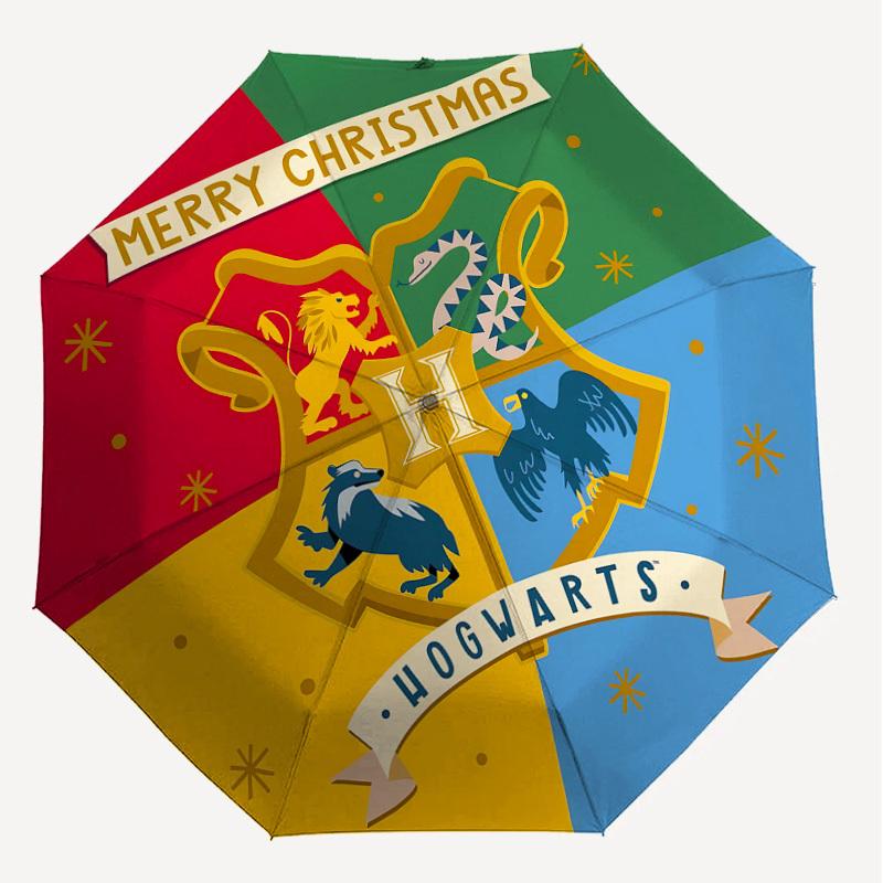 1PC Warner Hogwarts Merry Christmas Automatic Open/Close Umbrella with Windproof, 45-Rib Sturdy Canopy, Durable Ribs1262A