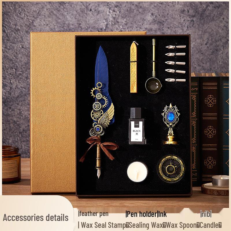 Ретро Европейский набор перьевых ручек с перьями, в механическом панк-стиле и с печатью из сургуча - Идеальный подарок на день рождения