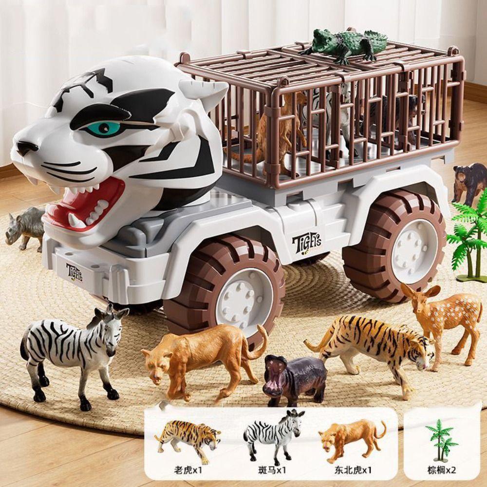 Пластиковый Имитированный Тигр Транспортное Средство с Фигурками Животных Игрушки Грузовик для Перевозки Тигров Хэллоуин