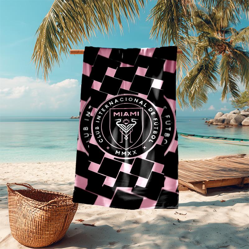 proof beach towel with Inter Miami CF pattern - soft,absorbent,quick-drying,machine washable - perfect for swimming,camping,bathing