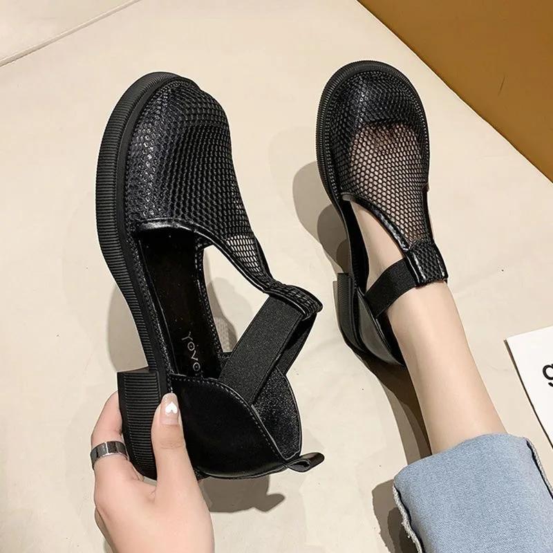 Mesh Hollows Sandals Female 2025 New Summer Breathable Thick Bottom Casual Shoes Non-slip Comfortable Roman Sandals Chaussure