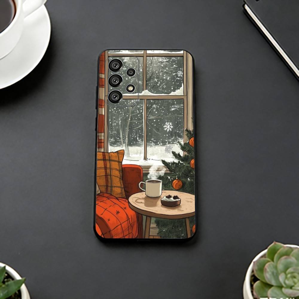 Рождественский Арт зимний C-Кофе Чехол для Телефона для Samsung S25,S24,S21,S22,S23,S30,Ultra,S20,Plus,Fe,Lite,Note,10,Черный Чехол