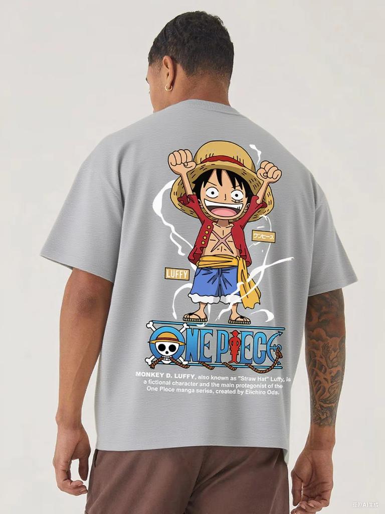 Оверсайз Аниме Мужская Женская Футболка One Piece Луффи Уличный Стиль Тренировка в Зале Короткий Рукав С Принтом Свободные Повседневные Топы Лето Y2k