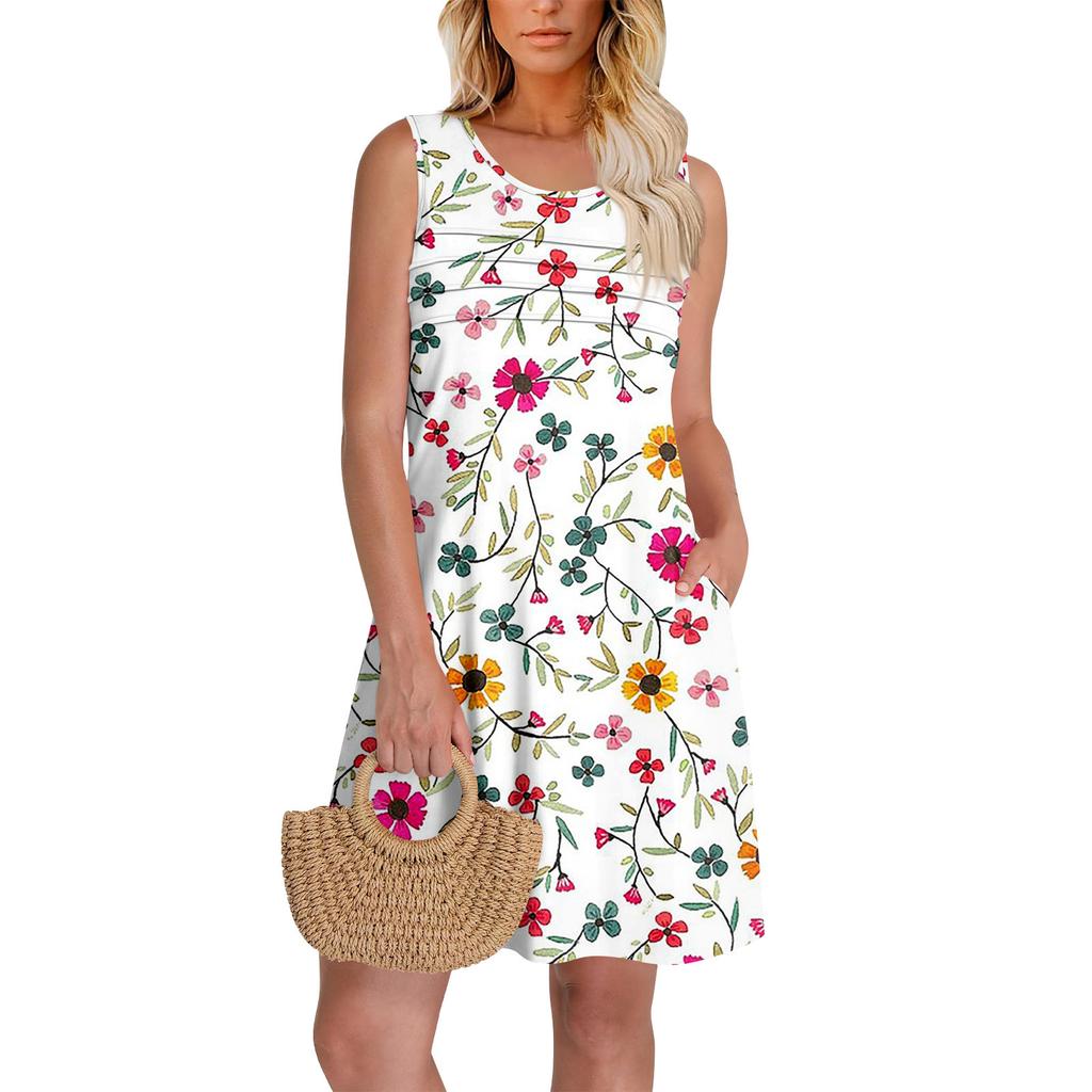 Womens Summer Dresses Loose  Sleeveless Sundresses Dress With Pockets