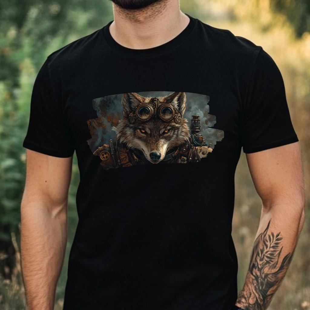 T-Shirt Herren Steampunk Wolf Motiv Baumwolle Größe XS bis 5XL