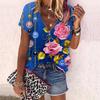 Женский топ, летний новый модный топ с яркими цветами и принтом розы, повседневный топ на молнии с v-образным вырезом и короткими рукавами