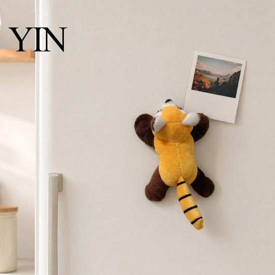 Locker Decorative Magnet Plush Animal Fridge Decoration, Stuffed Panda Magnetic Ornament, Refrigerator Door Raccoon Shape for Home Kitchen