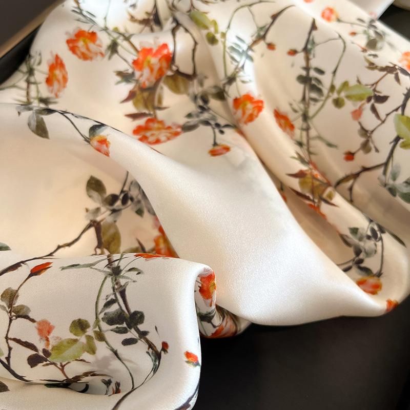 100% Silk Scarf Plum Blossom Pattern Square Scarves for Women Wrap Kerchief Mulberry Silk Bandana Fashion Luxury Headband Hijab