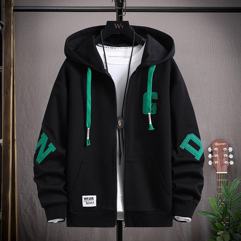 Autumn Cardigan Sweatshirt Teenager Men Loose Hooded Fashion Printed Top Middle School Students Sweatshirt Trendy Jacket